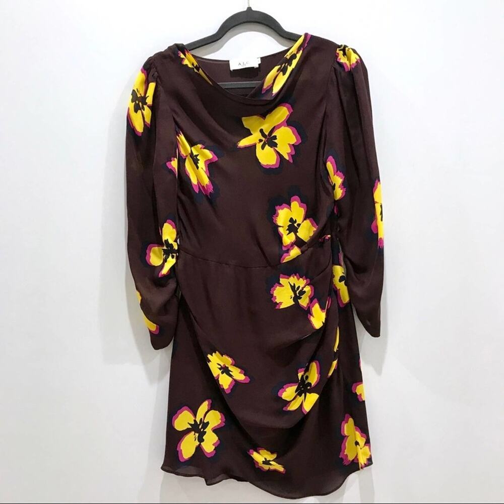 A.L.C. Chocolate Grace Mini Floral Silk Dress